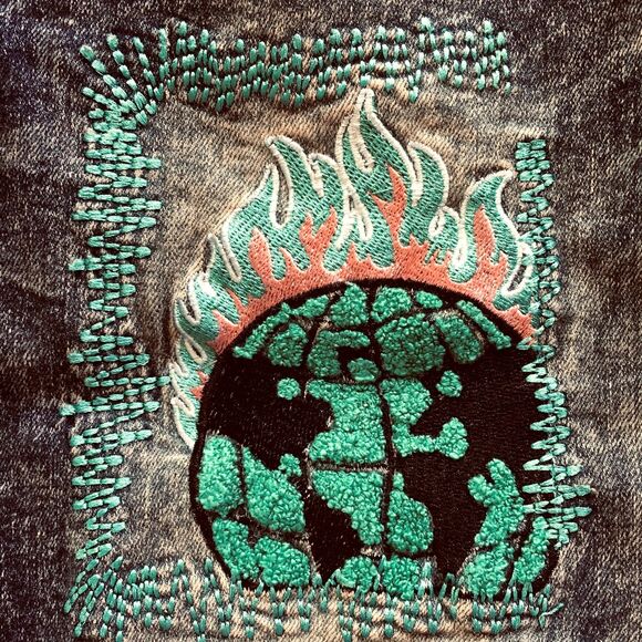 NWT BLACK PIKE LEGEND Embroidered Distressed Biker Stretch Slim Denim Jean 38X32 - Picture 7 of 16